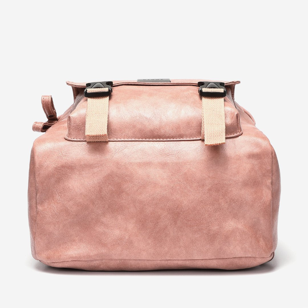 Buckled pocket marble-effect PU leather backpack