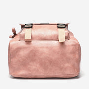 Buckled pocket marble-effect PU leather backpack