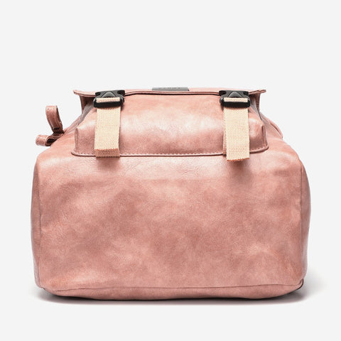 Buckled pocket marble-effect PU leather backpack