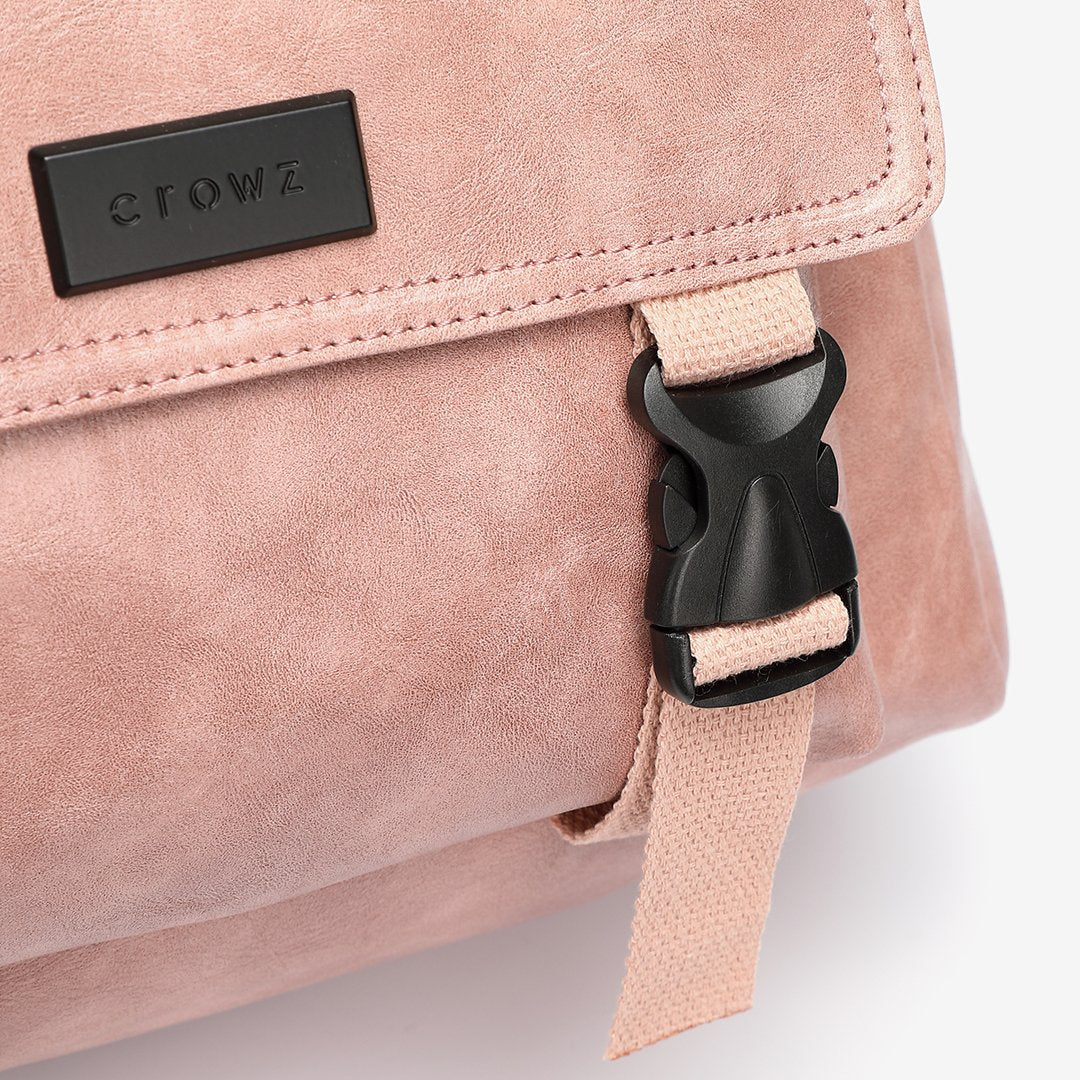 Buckled pocket marble-effect PU leather backpack