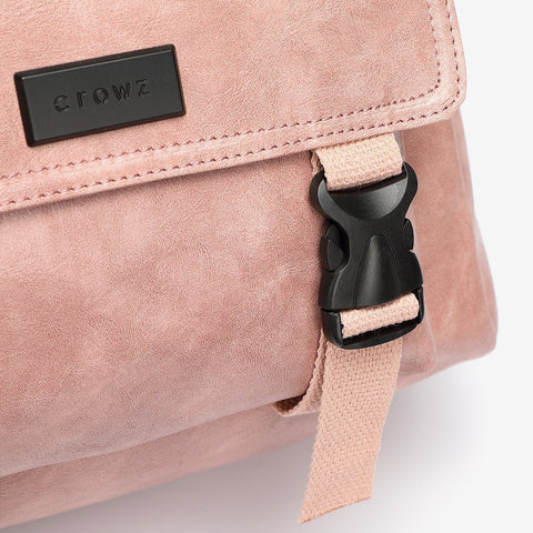Buckled pocket marble-effect PU leather backpack
