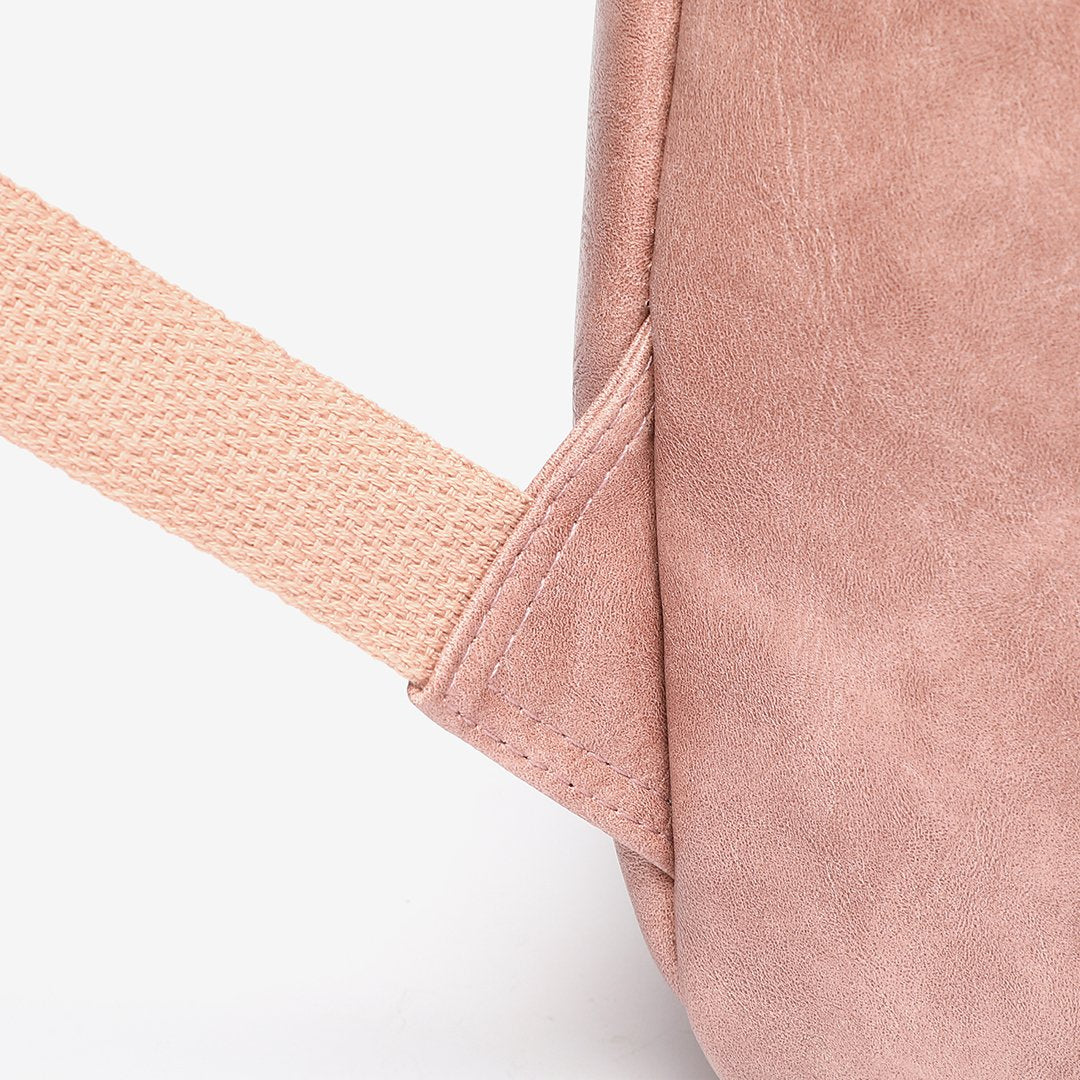 Buckled pocket marble-effect PU leather backpack
