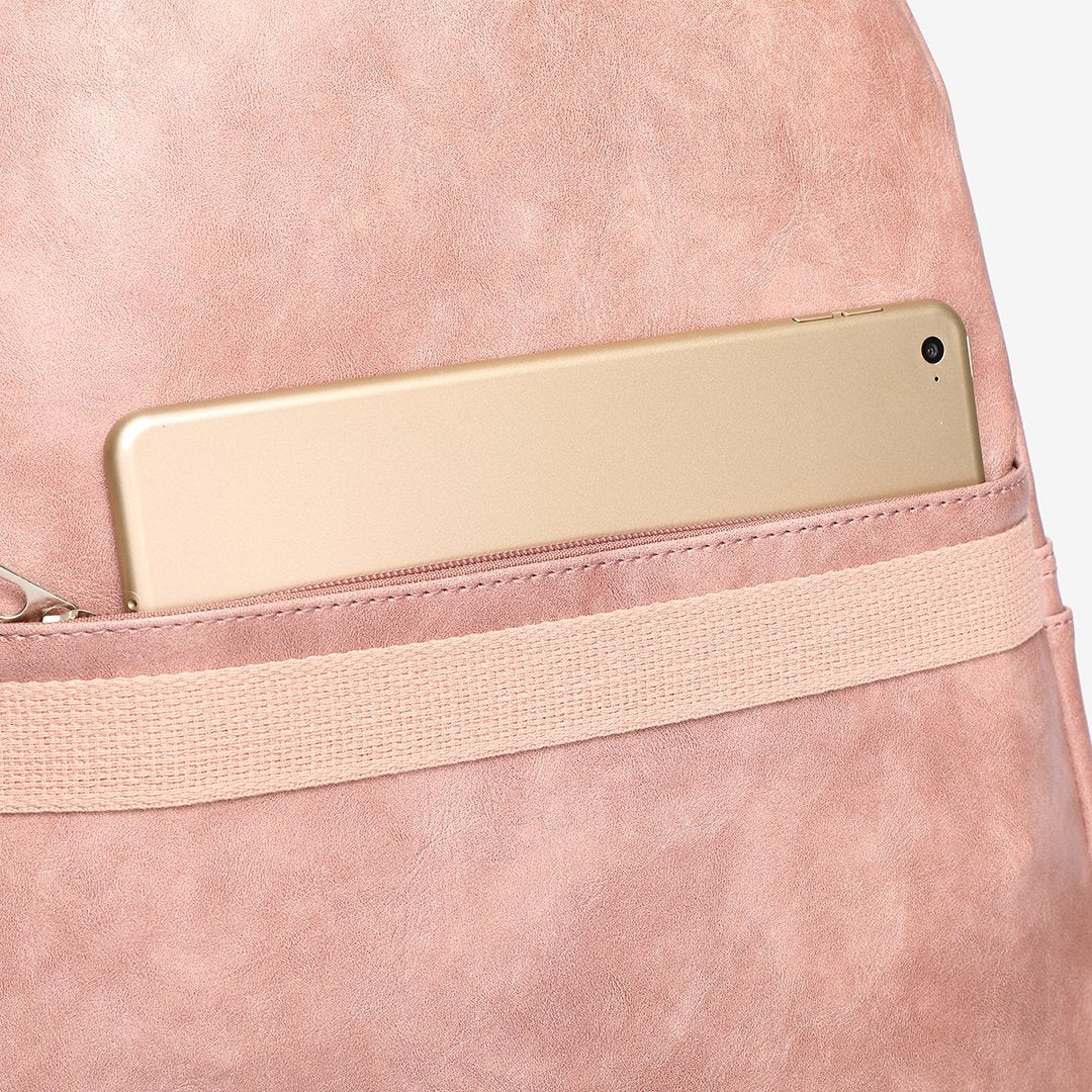 Buckled pocket marble-effect PU leather backpack
