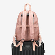 Buckled pocket marble-effect PU leather backpack