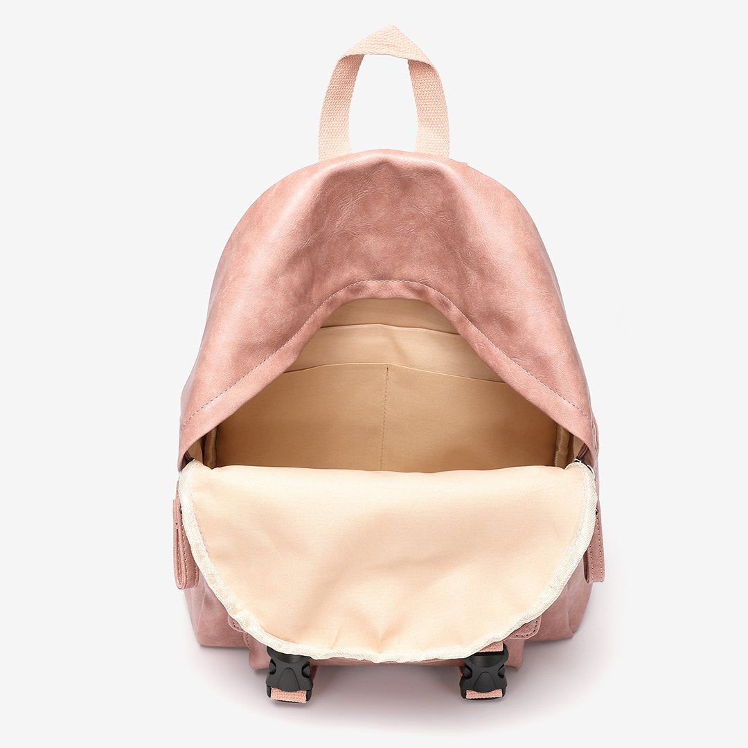 Buckled pocket marble-effect PU leather backpack