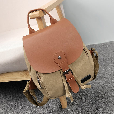 PU leather buckled strap flap small canvas backpack