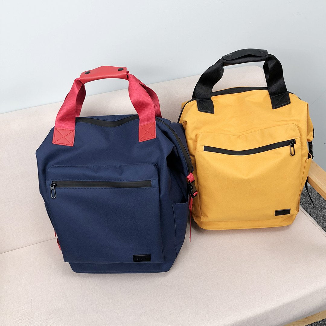 Colourblock top handle unisex nylon backpack