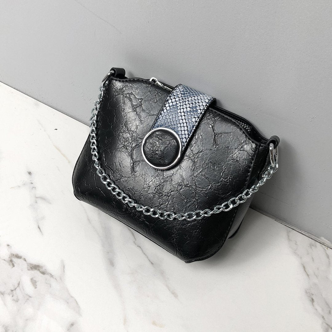 Snake-effect strap colourblock PU leather crossbody bag (3 straps)