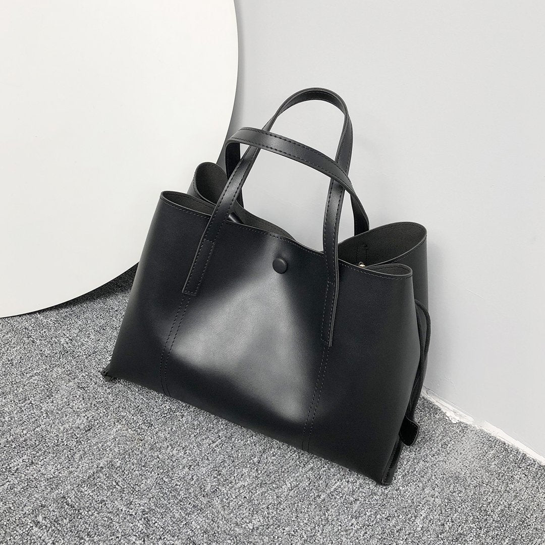 Stud magnetic snap smooth PU leather tote bag