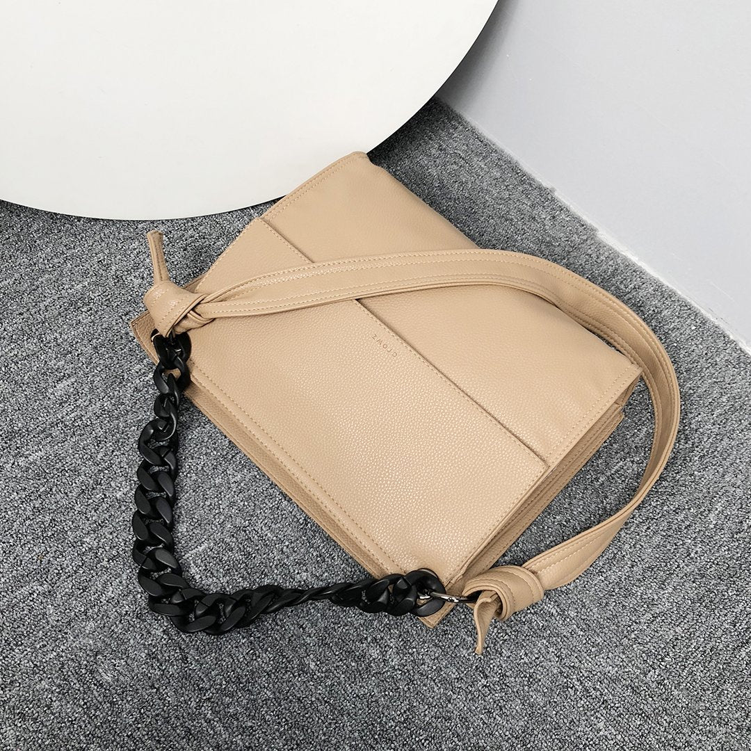 Bold chain strap PU leather crossbody bag