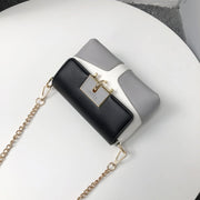 Metal loop lock colourblock PU leather crossbody bag
