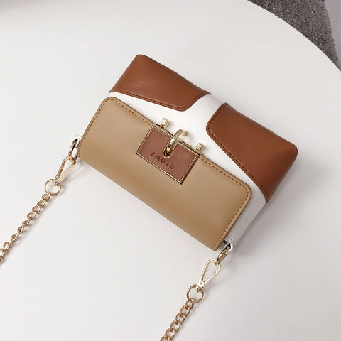 Metal loop lock colourblock PU leather crossbody bag