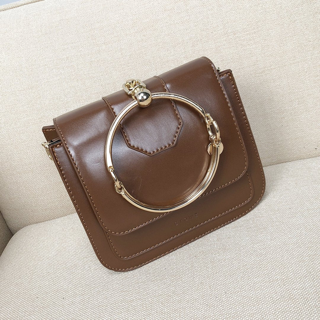Ring handle dual compartment PU leather crossbody bag