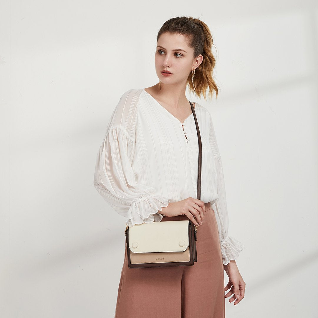 Studded colourblock PU leather crossbody bag