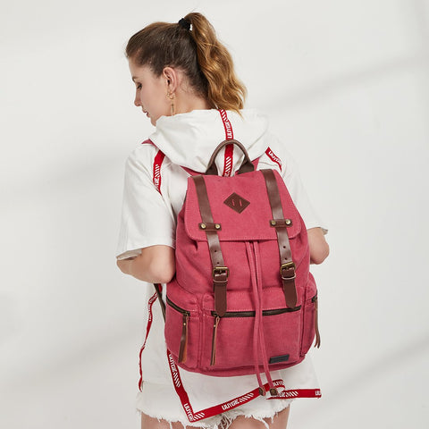 PU leather buckle-strap unisex canvas backpack