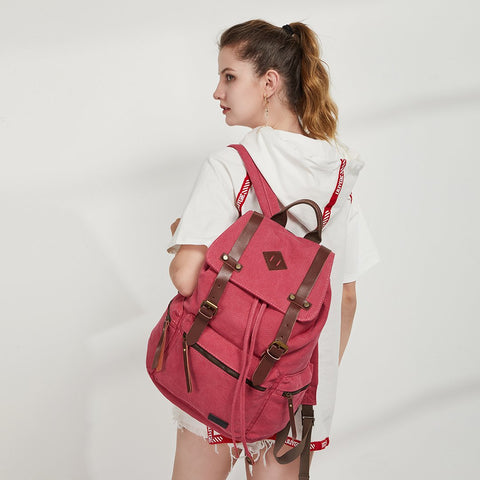PU leather buckle-strap unisex canvas backpack
