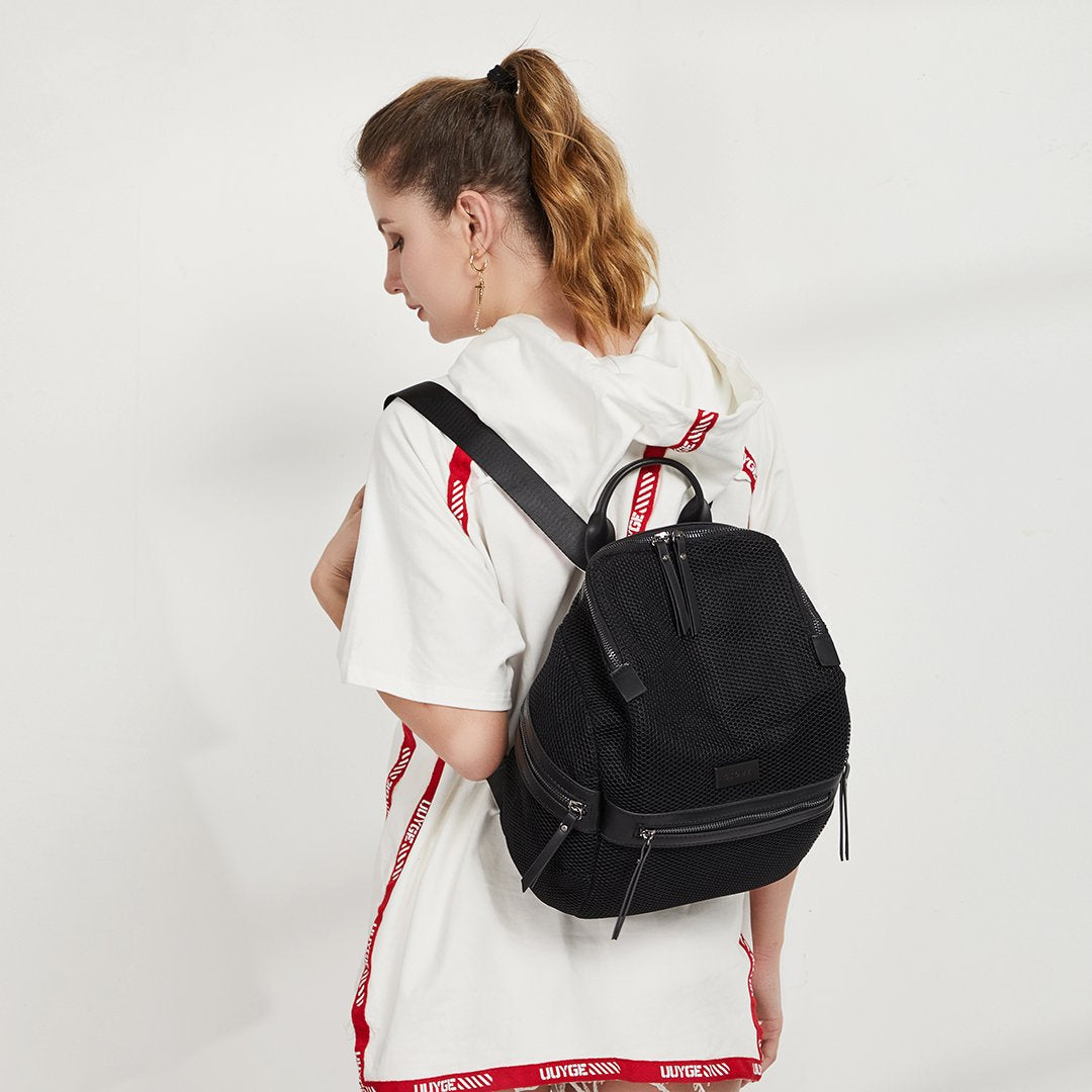 Net overlay nylon backpack