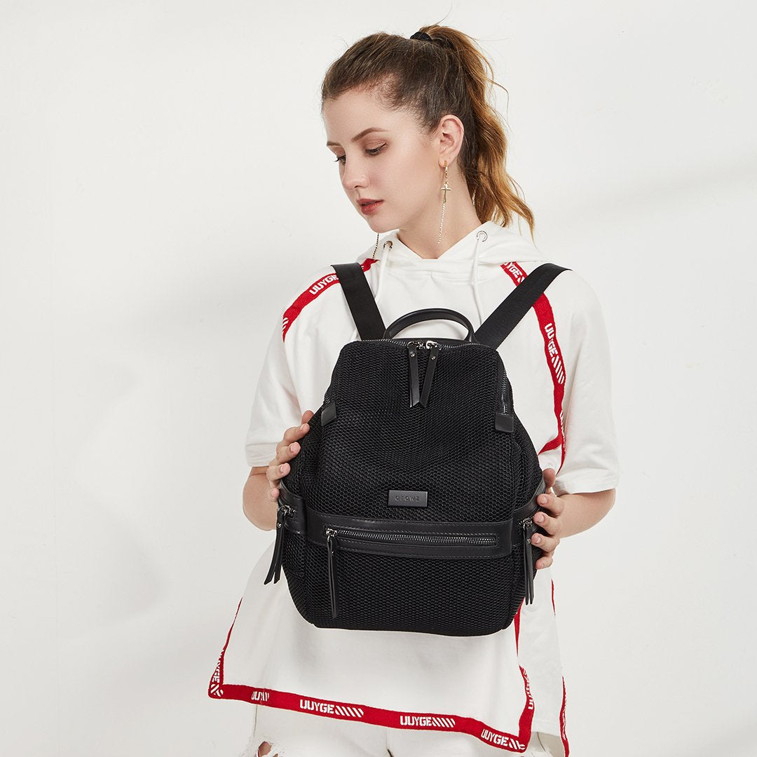 Net overlay nylon backpack