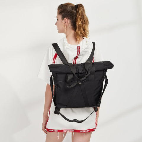 Rolled top dual-purpose unisex canvas bag