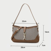 Strapped houndstooth canvas PU leather baguette bag
