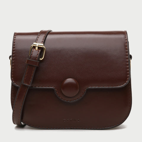 Button detail streamlined flapover PU leather crossbody bag