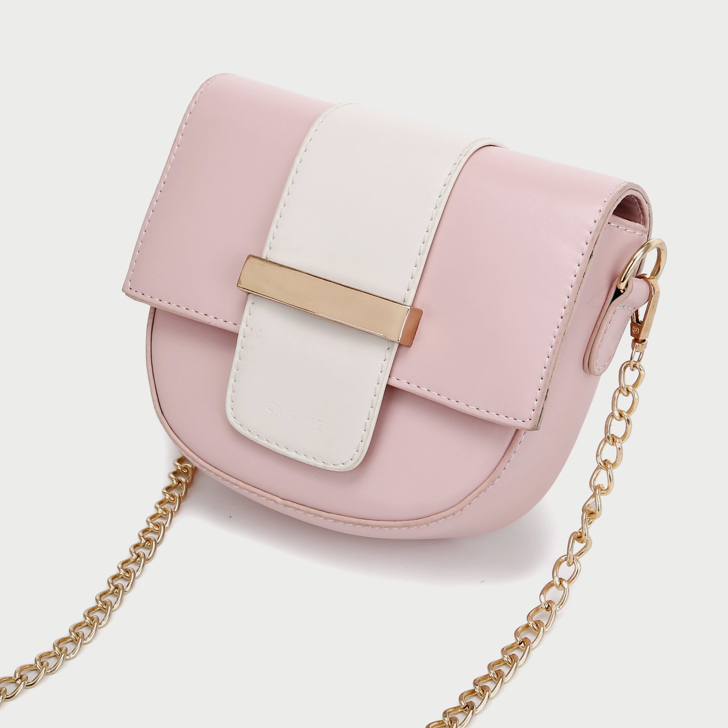 Metal bar colourblock flap PU leather crossbody bag