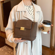 Modern metal-closure flap sculptural faux suede crossbody bag