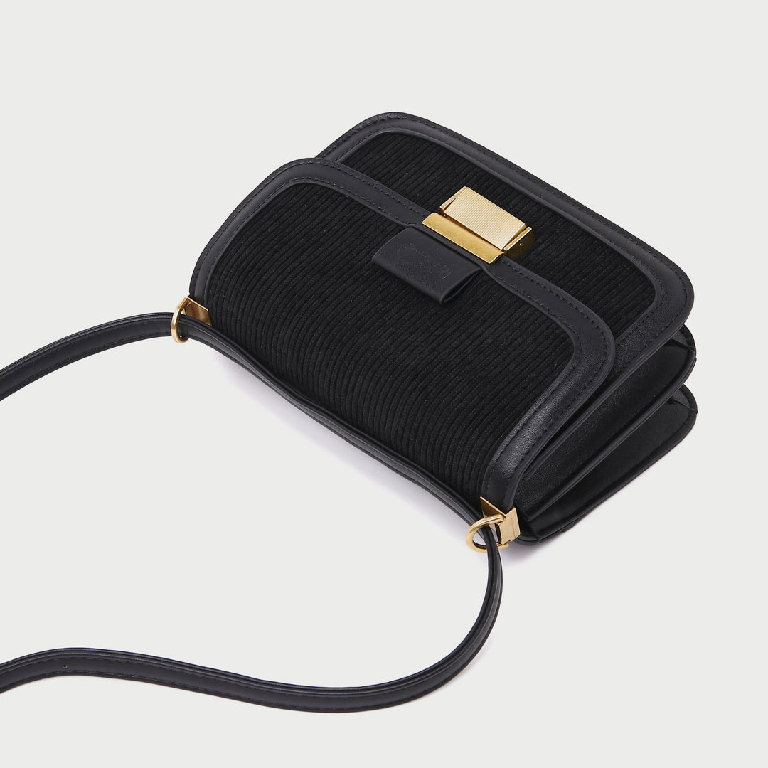 Metal closure flapover style PU leather suede shoulder bag