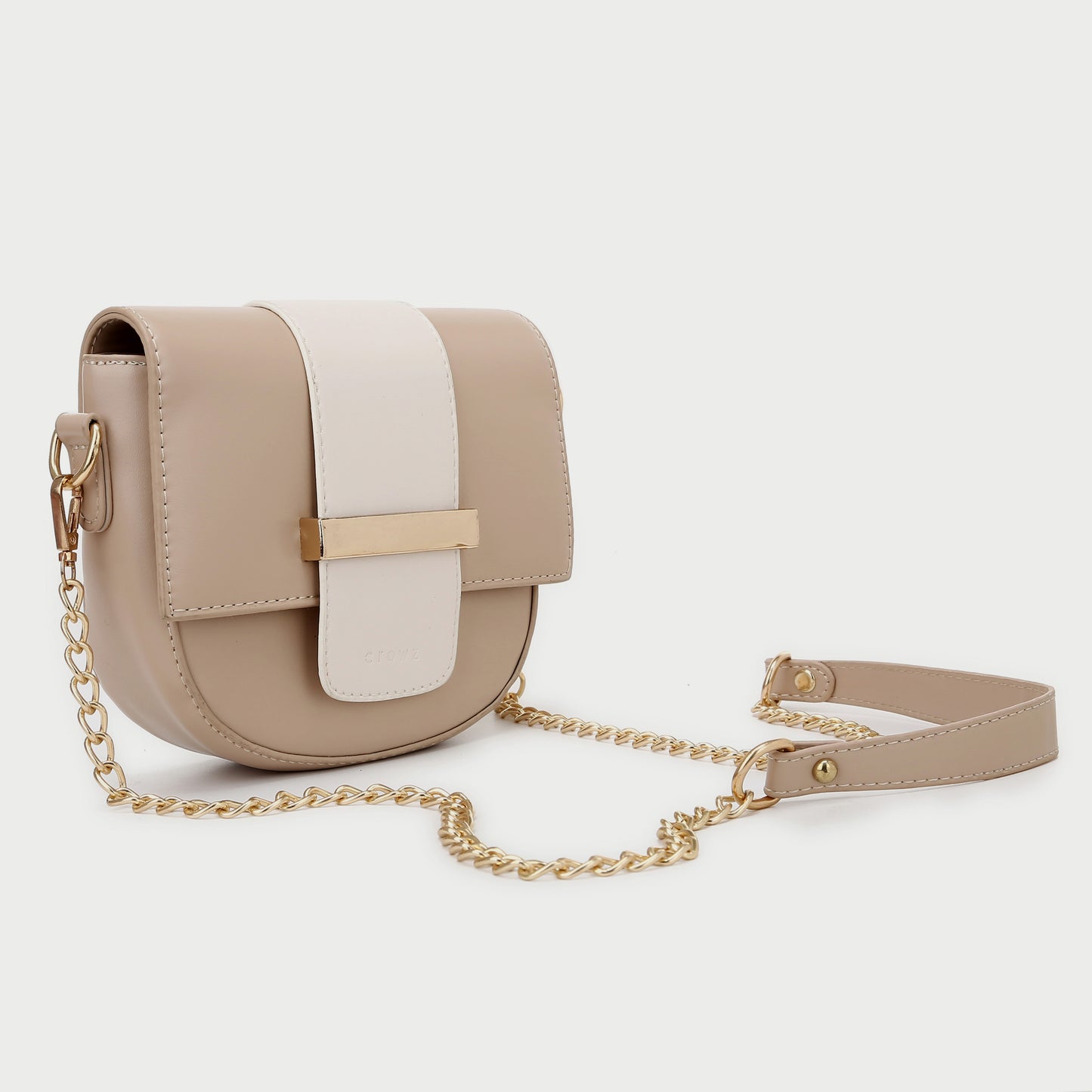 Metal bar colourblock flap PU leather crossbody bag