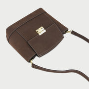 Modern metal-closure flap sculptural faux suede crossbody bag