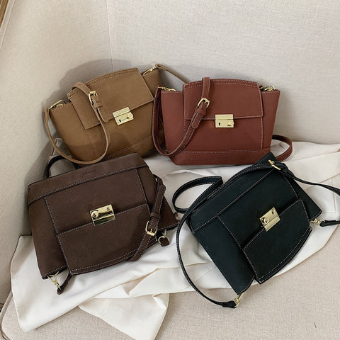 Modern metal-closure flap sculptural faux suede crossbody bag