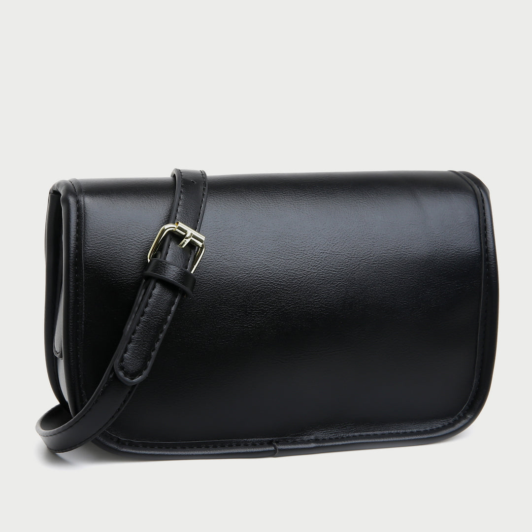 Metal turn-lock strap saddle style PU leather crossbody bag