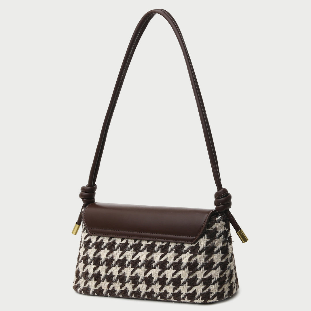 Metal clasp flap knotted strap PU leather shoulder bag