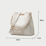 Woven chain handle croc-effect PU leather bucket bag