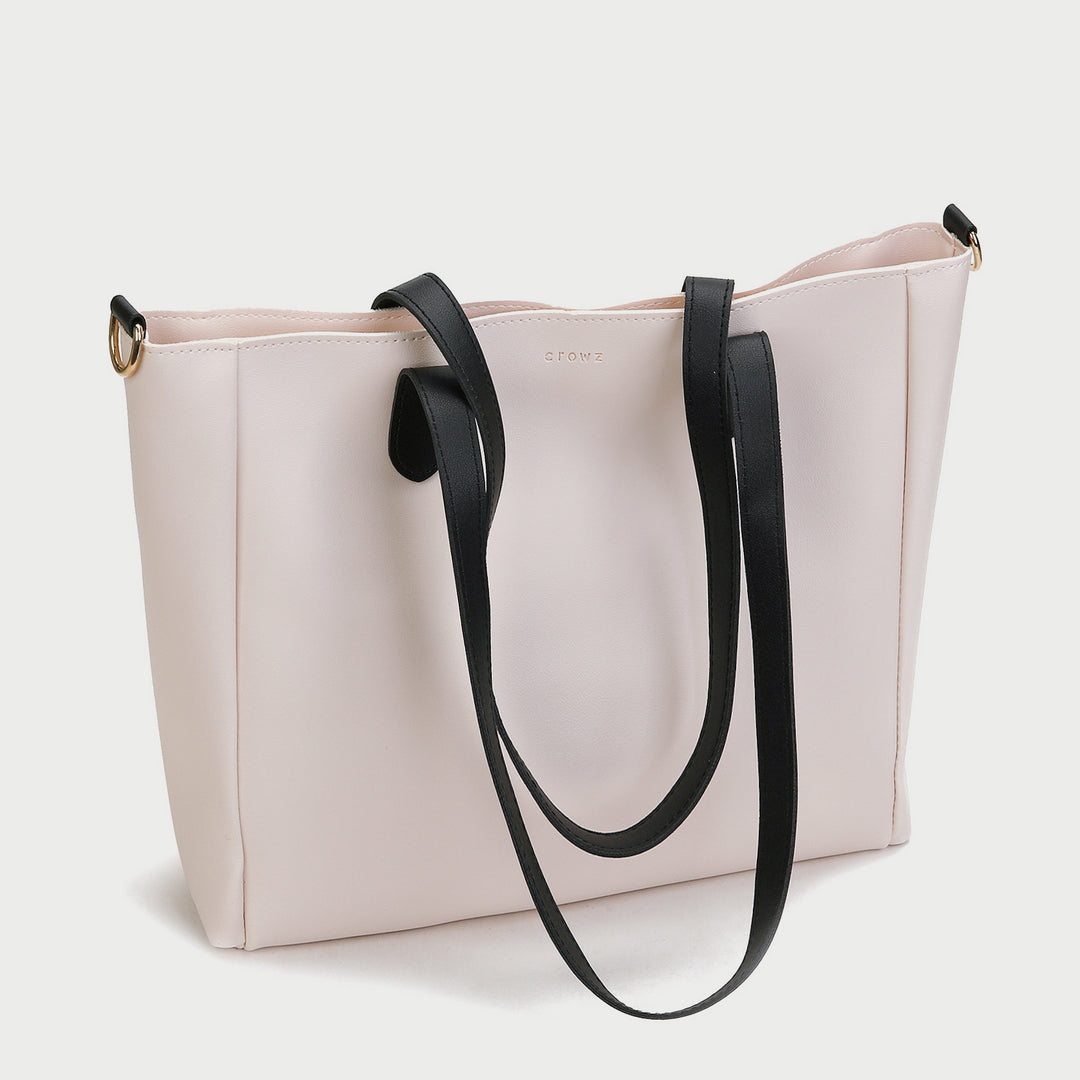 Contrast strap roomy PU leather tote bag