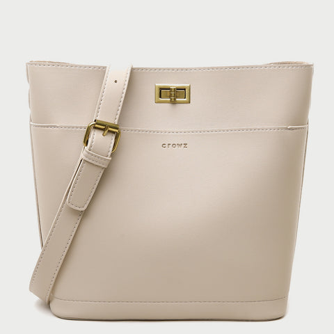 Minimalistic front pocket turn-lock PU leather bucket bag