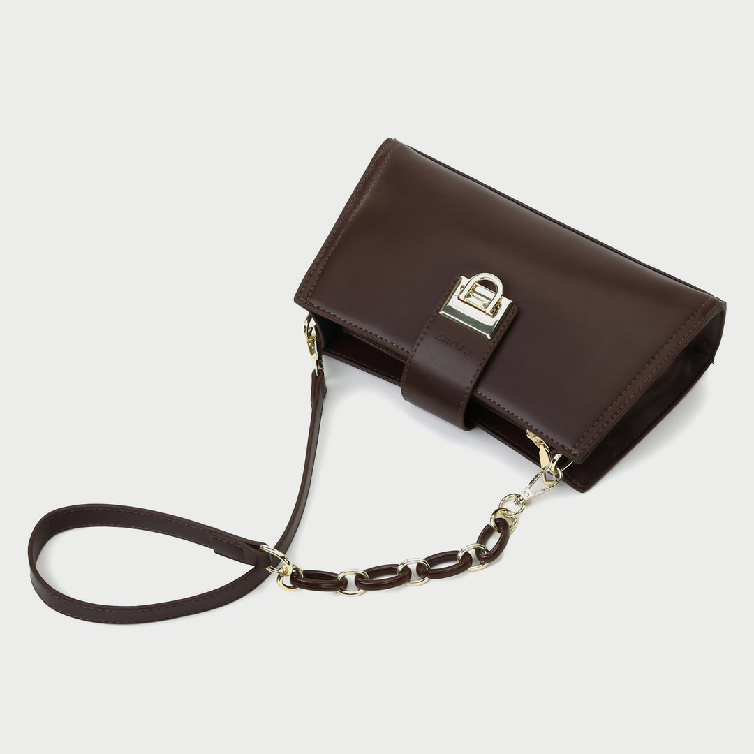 Contrast chain strap trapezoid PU leather shoulder bag