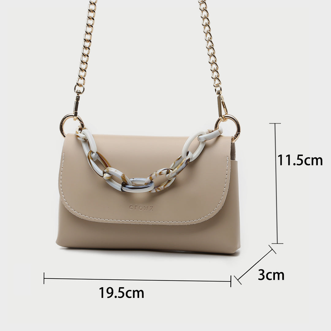 Chain handle flapover slim PU leather crossbody bag