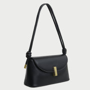 Metal clasp flap knotted strap PU leather shoulder bag