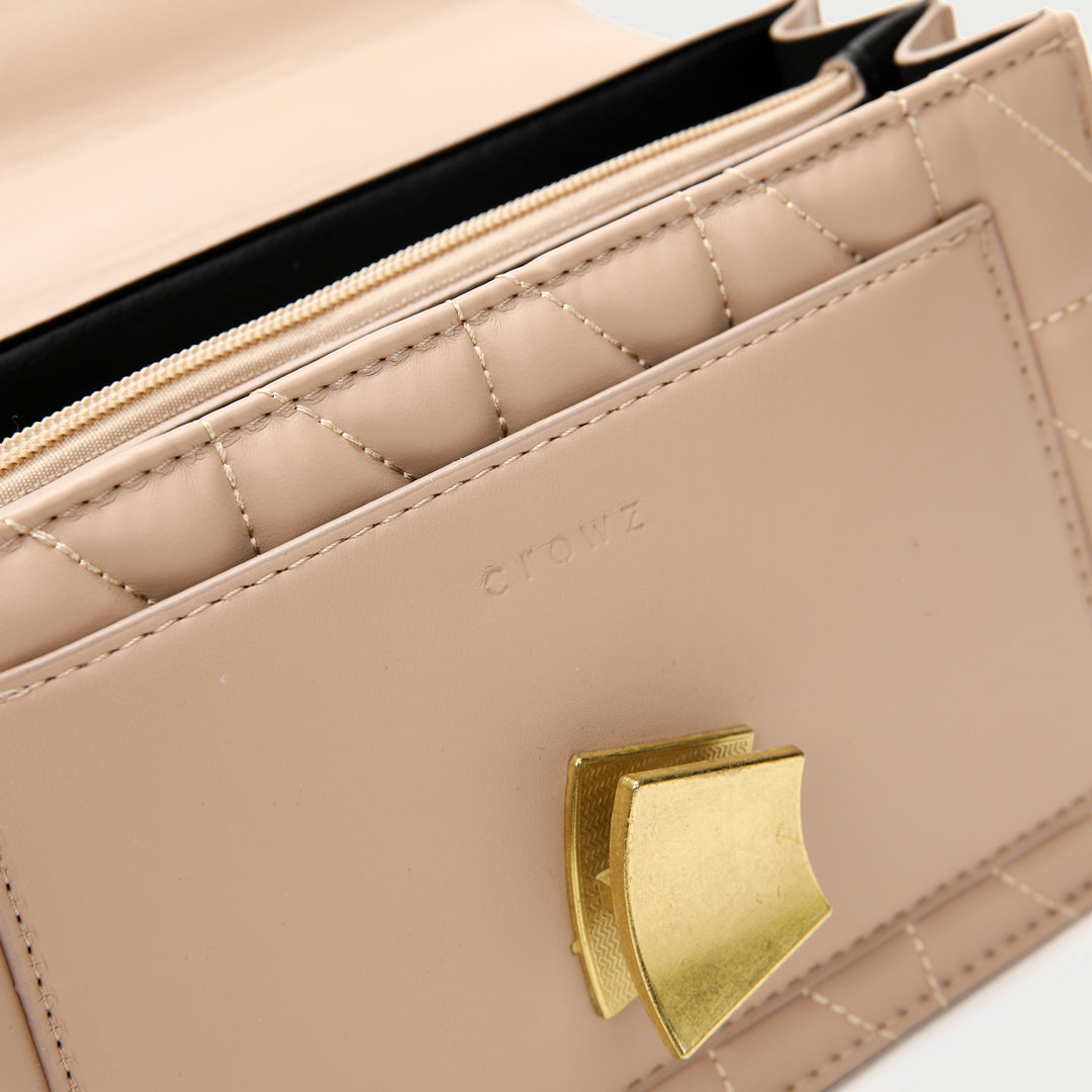 Modern abstract metal closure quilted PU leather crossbody bag