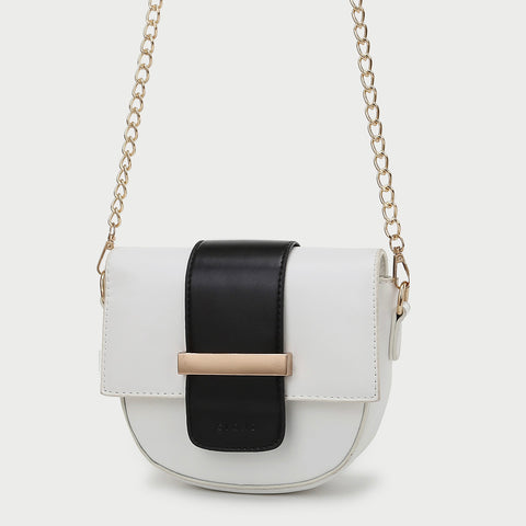 Circular hardware flap colourblock PU leather crossbody bag – Crowz