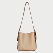 Double buckle detail shoulder strap PU leather bucket bag (2-in-1 set)