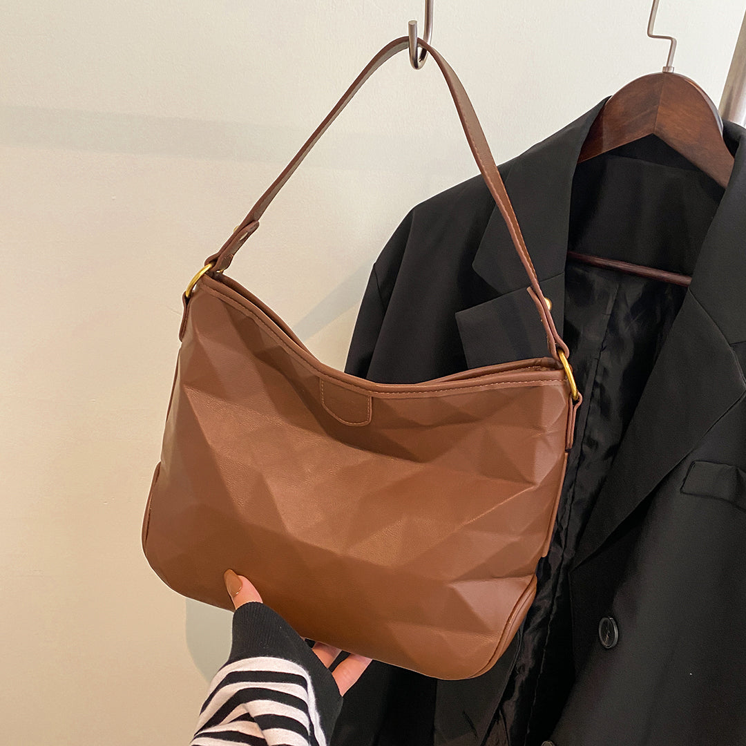 Diamond geometric effect PU leather tote bag