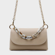 Chain handle flapover slim PU leather crossbody bag