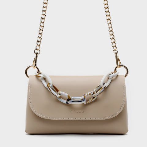 Chain handle flapover slim PU leather crossbody bag