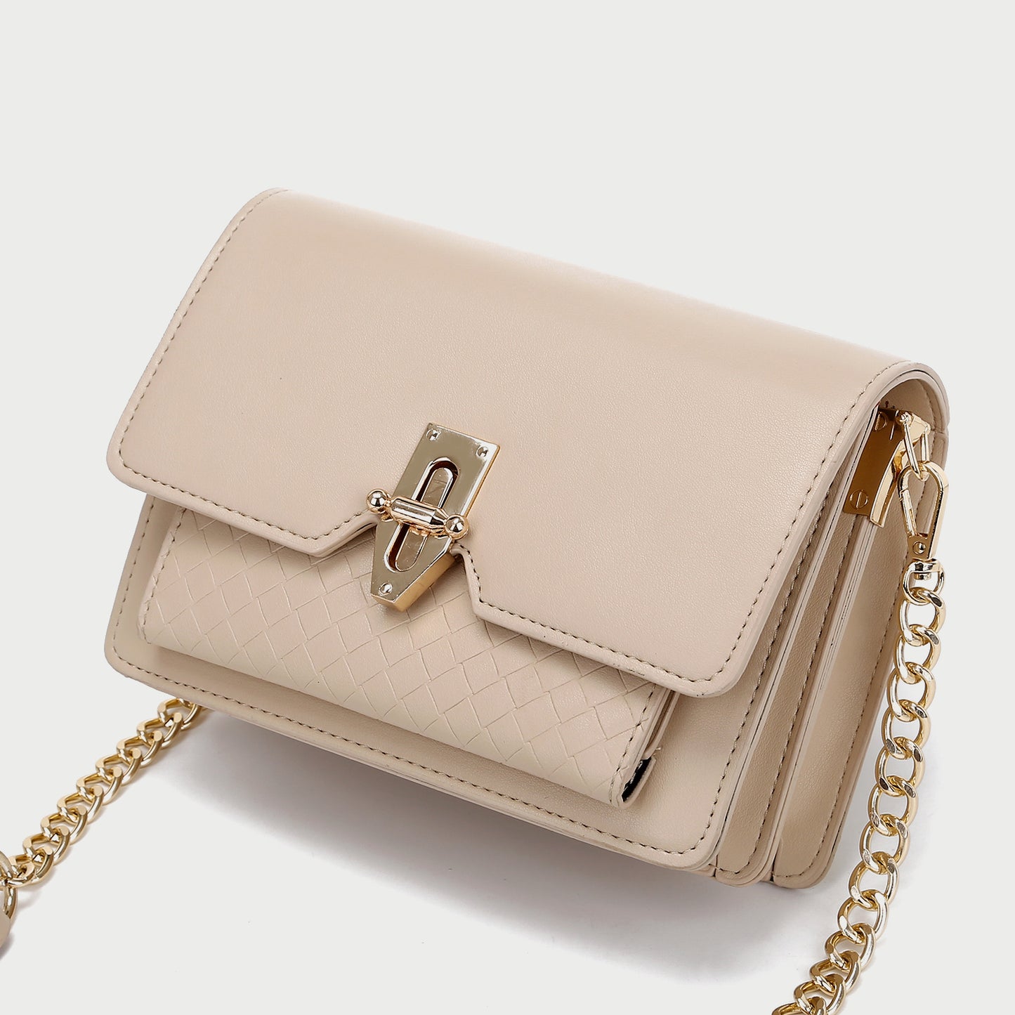 Turn-lock flap embossed pocket PU leather crossbody bag