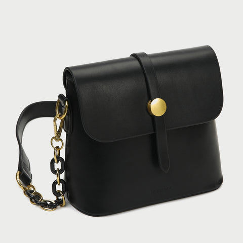 Retro studded flap chained strap PU leather crossbody bag