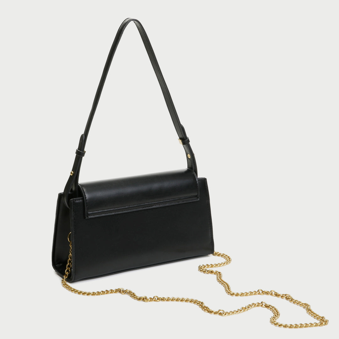 Square metal detail flap style chain strap PU Leather bag