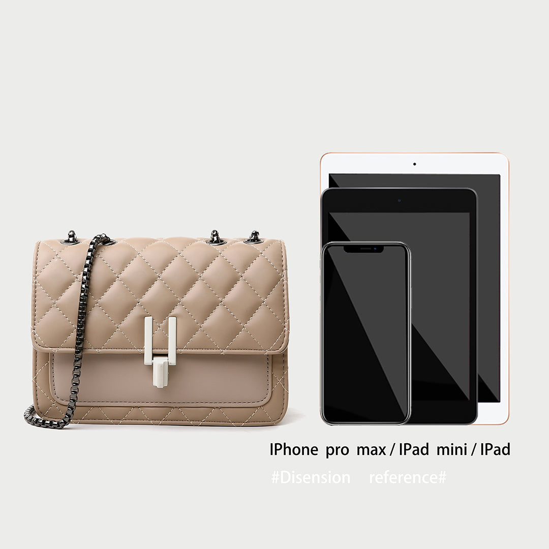 Chain strap flapover style quilted PU leather crossbody bag