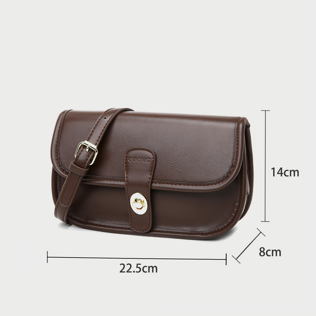 Metal turn-lock strap saddle style PU leather crossbody bag